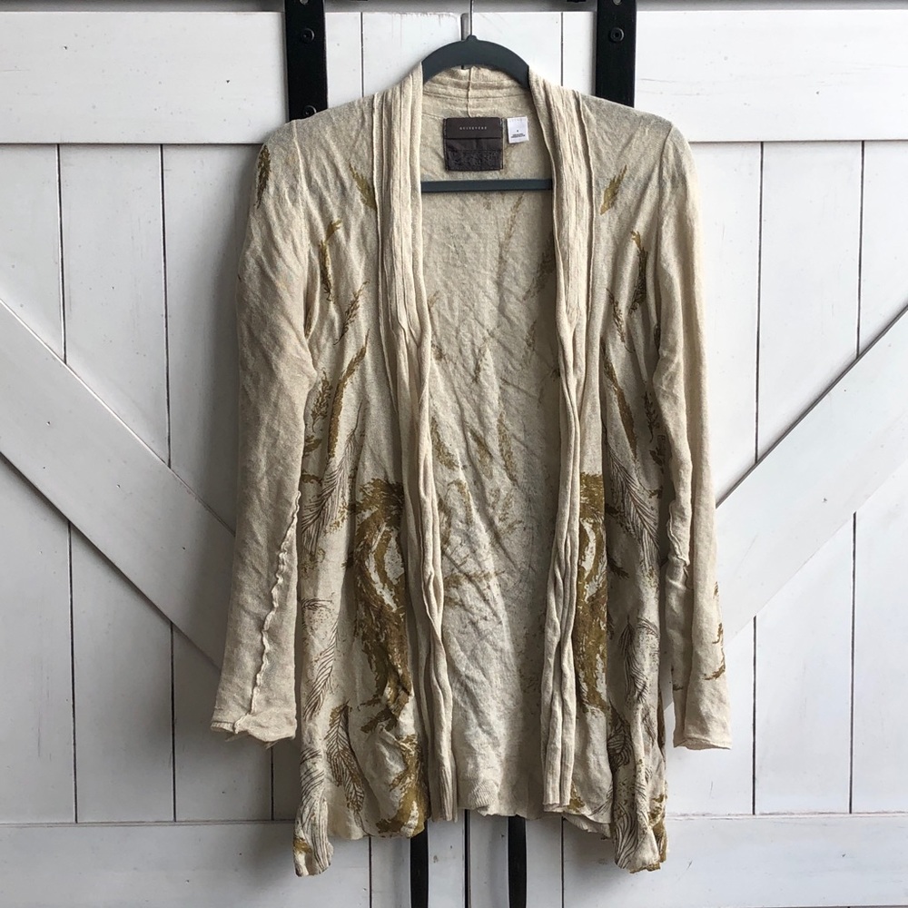 Anthropologie Guinevere Gold Feather Cardigan - Picture 2 of 6